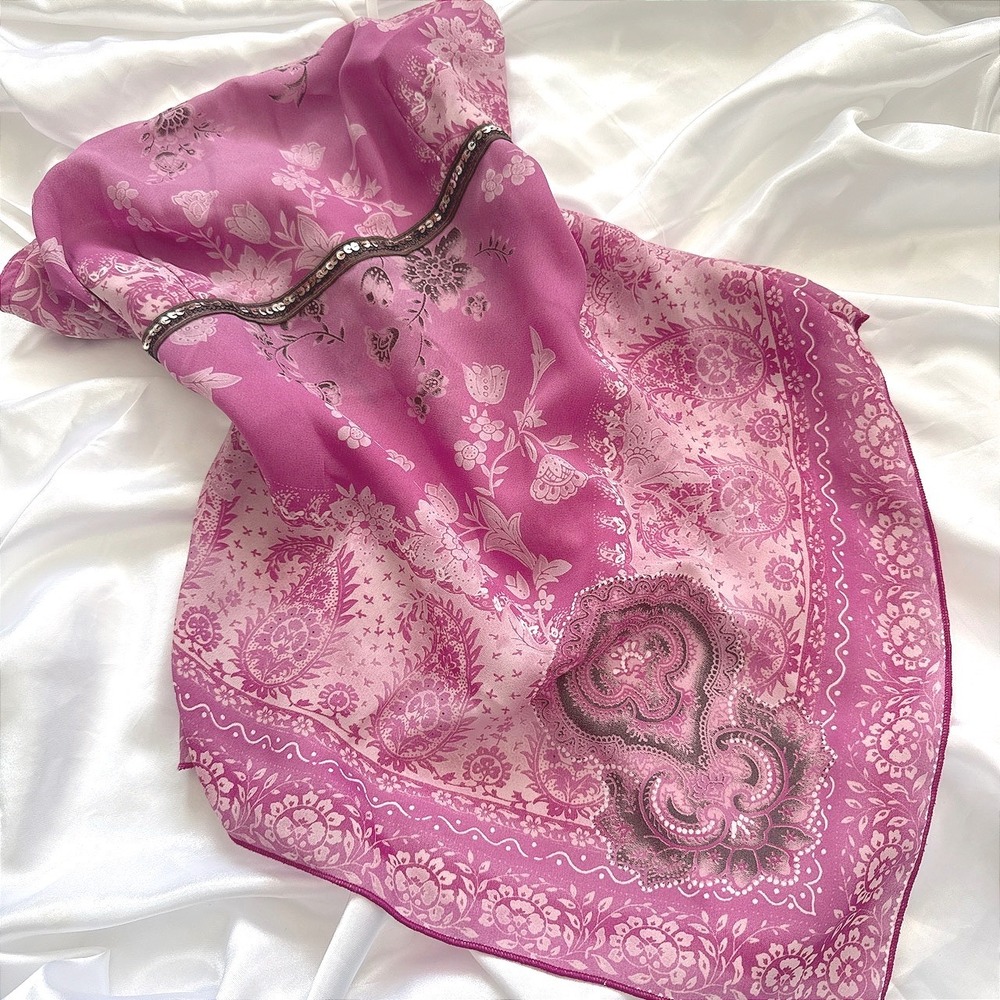 Vintage A Byer Pink Paisley Handkerchief Top Sequin Y2K Boho Cami Medium